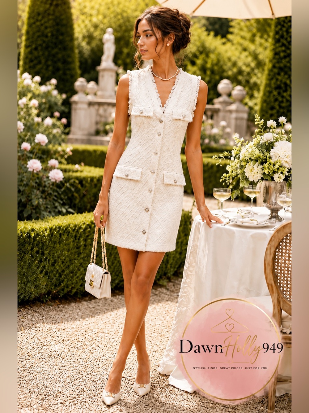 💥Absolutely Stunning 💥 BHLDN Ella V-Neck Pearl Tweed White Mini Dress